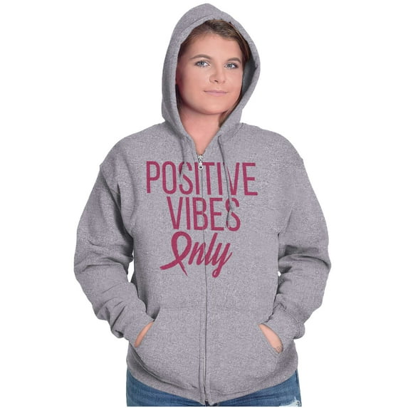 Breast Cancer Survivor Positive Vibes Zip Hoodie Sweatshirt Women Brisco Brands L