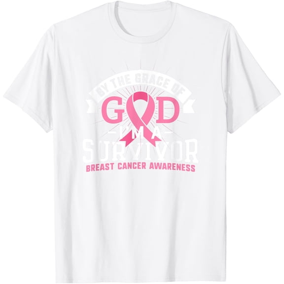 Breast Cancer Survivor Shirt Support Pink Ribbon Grace God T-ShirtMen's and women's pure cotton short-sleeved shirts