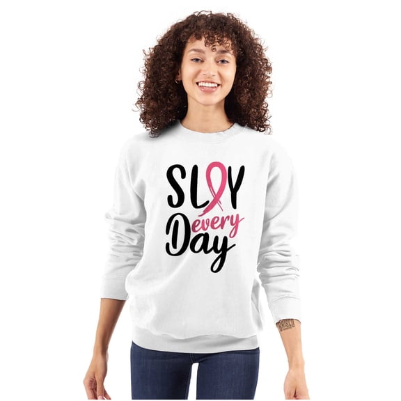 Breast Cancer Survivor Slay Every Day Women Crewneck Sweatshirt Brisco Brands X