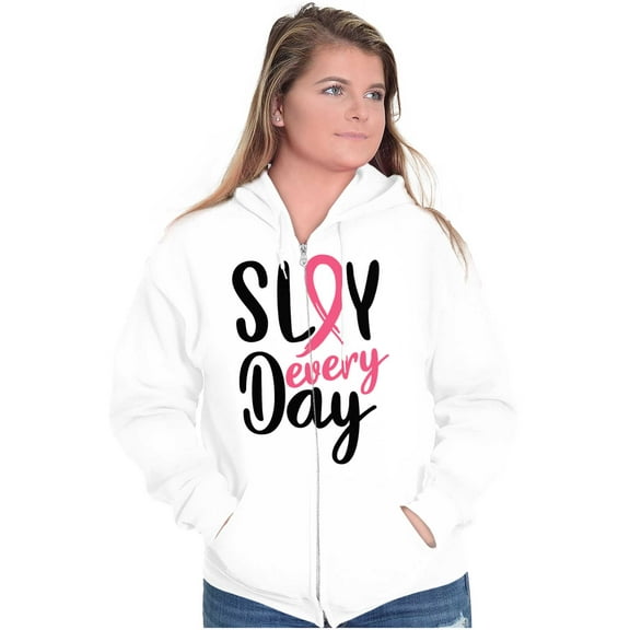 Breast Cancer Survivor Slay Every Day Zip Hoodie Sweatshirt Women Brisco Brands L