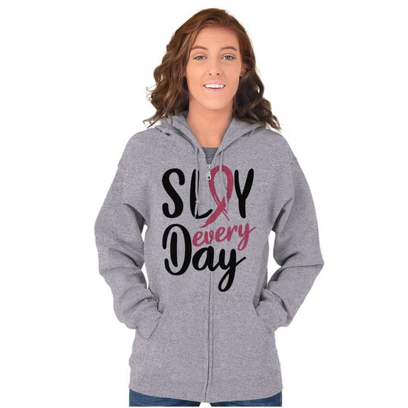 Breast Cancer Survivor Slay Every Day Zip Hoodie Sweatshirt Women Brisco Brands S