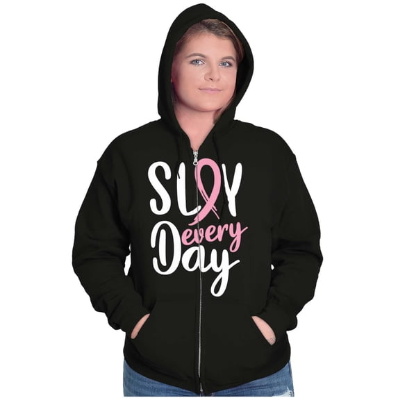 Breast Cancer Survivor Slay Every Day Zip Hoodie Sweatshirt Women Brisco Brands S