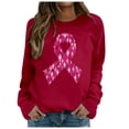 thumbnail image 1 of Cancer Sweatshirt Women Pink Ribbon Graphic Tee Inspirational Cancer Awareness Long Sleeve Tee Tops Crew Neck Pullover (Red, L), 1 of 4