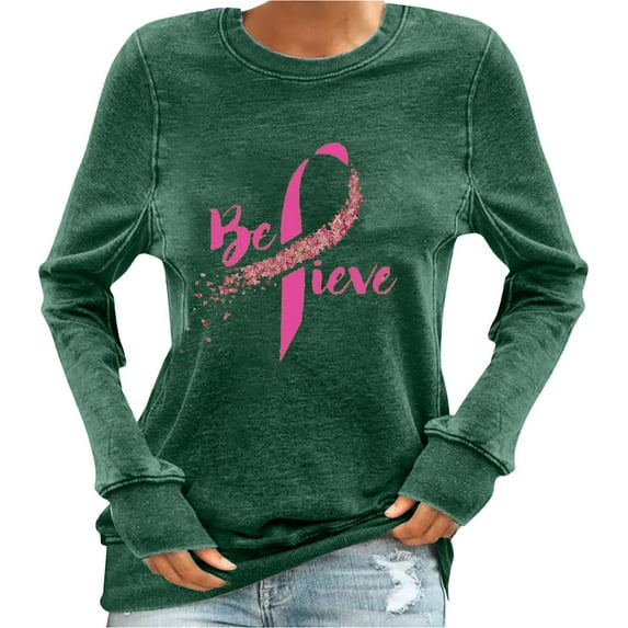 Breast Cancer Sweatshirts Womens Vintage Loose Fit Casual Pullover Crew Neck Sweatshirt Long Sleeve Tops (2XL, Green)