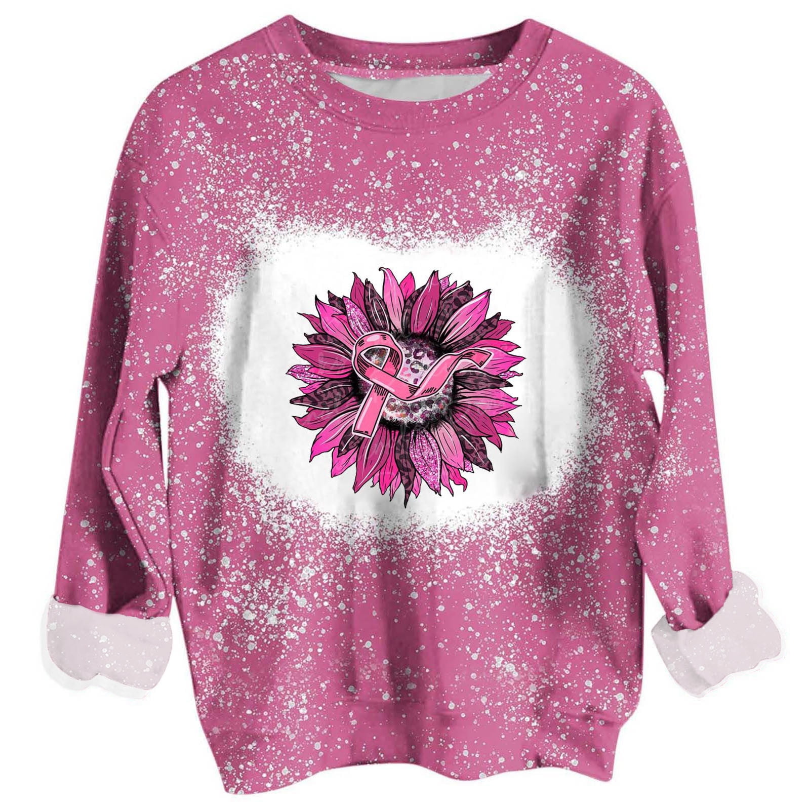 Breast Cancer T Shirts, Women's Breast Cancer Care Holiday Print Pink Tie  Dye Long Sleeve Crewneck Sweatshirt Top on Clearance 