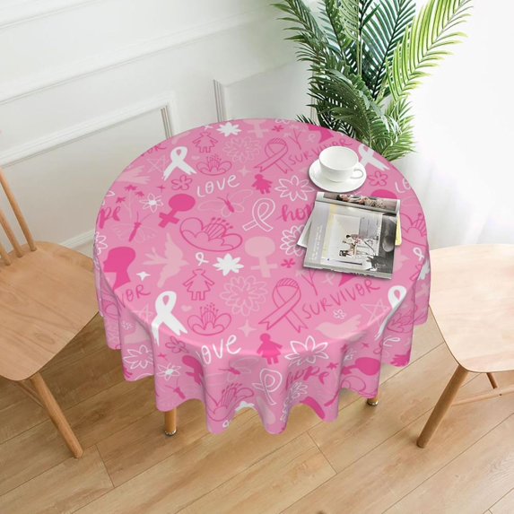 Breast Cancer Tablecloth Round 60 Inch Table Cloth Cover Mat Holiday Party Decoration for Dining Room Home Kitchen Picnic