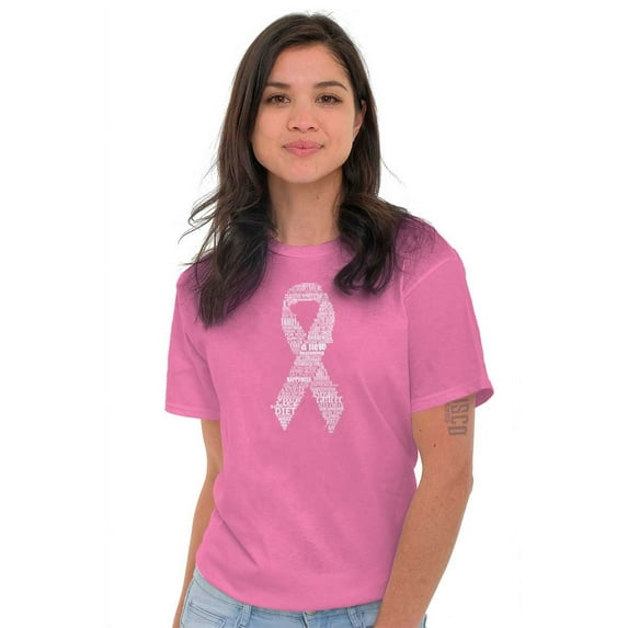 Breast Cancer Thoughts Prayers Ribbon Women's Plus Size Graphic Tee Brisco Brands 3X