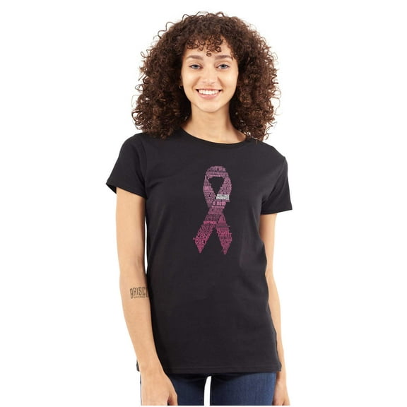 Breast Cancer Thoughts Prayers Ribbon Womens Slim Fit Graphic Tee Brisco Brands X