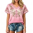 thumbnail image 1 of Breast Cancer V-Neck Shirt For Women Short Sleeve Breast Cancer Awareness T-Shirt Pink Ribbon Graphic Awareness Print Tee, 1 of 4