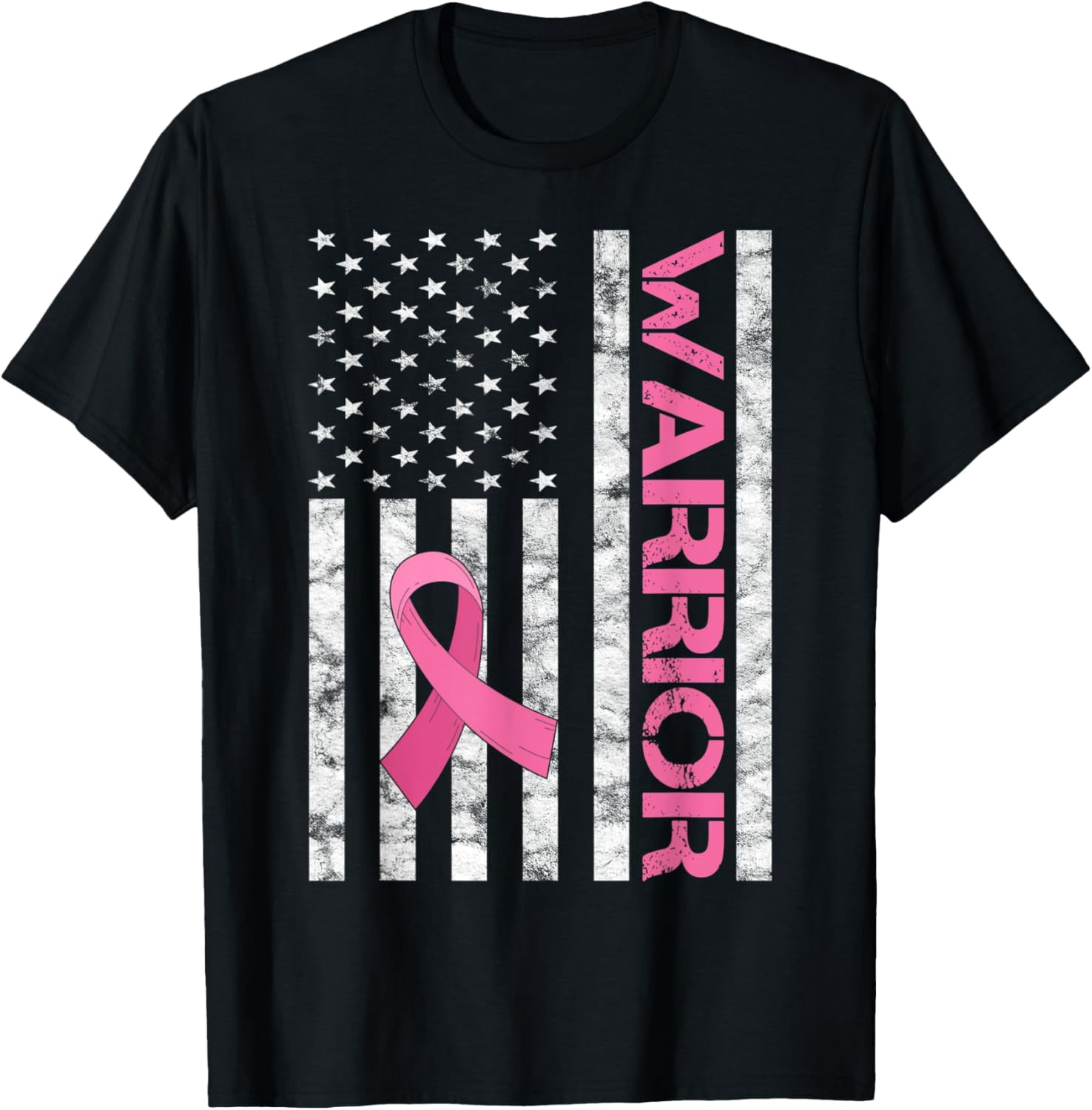 Breast Cancer Warrior USA Flag Pink Ribbon Vintage Tee T-Shirt ...