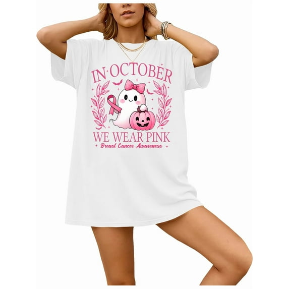 Breast Cancer Women Halloween in October We Wear Pink T-Shirt, Breast Cancer Awareness Shirt