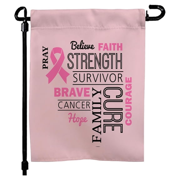 Breast Cancer Word Cloud 12x17 Garden Flag – Pink Ribbon Awareness, Outdoor Decor