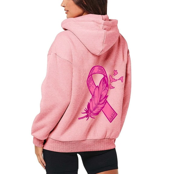 Breast Cancer Zip Up Hoodie for Women Pink Ribbon Graphic Jackets Fall Winter Oversized Sweatshirt with Pocket