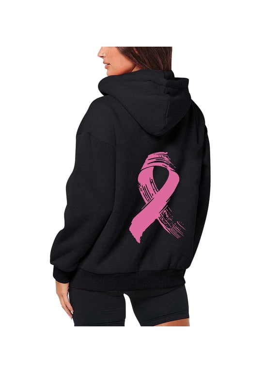 Breast Cancer Zip Up Hoodie for Women Pink Ribbon Graphic Jackets Fall Winter Oversized Sweatshirt with Pocket