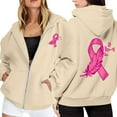 thumbnail image 1 of Breast Cancer Zip Up Hoodie for Women Pink Ribbon Graphic Jackets Fall Winter Oversized Sweatshirt with Pocket, 1 of 6