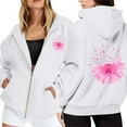 thumbnail image 1 of Breast Cancer Zip Up Hoodie for Women Pink Ribbon Graphic Jackets Fall Winter Oversized Sweatshirt with Pocket, 1 of 6