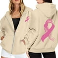 thumbnail image 1 of Breast Cancer Zip Up Hoodie for Women Pink Ribbon Graphic Jackets Fall Winter Oversized Sweatshirt with Pocket, 1 of 6