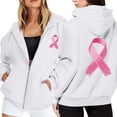 thumbnail image 1 of Breast Cancer Zip Up Hoodies For Women Oversized Pink Ribbon Track Jackets, 1 of 6