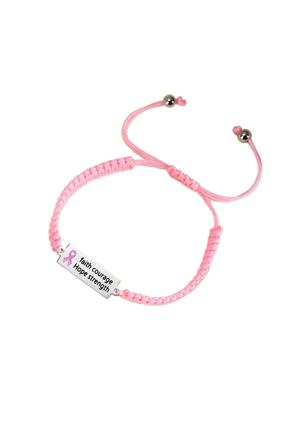 Breast Cancers Awareness Hope for Women Ribbon Charm Braided Rope Wrist Wrap Bangle Handmade Jewelry Gift