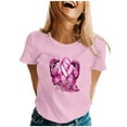 thumbnail image 1 of Caner Shirts for Women Pink Ribbon Graphic Short Sleeve Crewneck Tops Cancer Awareness Inspirational Casual Tees A010-Pink XL, 1 of 4