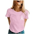 thumbnail image 1 of Caner Shirts for Women Pink Ribbon Graphic Short Sleeve Crewneck Tops Cancer Awareness Inspirational Casual Tees A011-Pink XL, 1 of 4