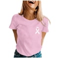thumbnail image 1 of Caner Shirts for Women Pink Ribbon Graphic Short Sleeve Crewneck Tops Cancer Awareness Inspirational Casual Tees A011-Pink XXL, 1 of 4