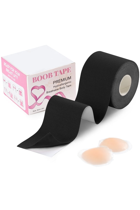 Breast Lift Boob Tape 2-inch Wide Includes Nipple Covers Invisible BodyTape for Large Breast Breathable Push up Waterproof Reusable Adhesive Bra