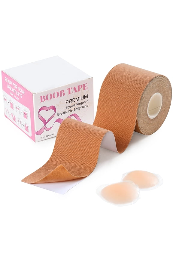 Breast Lift Boob Tape 2-inch Wide Includes Nipple Covers Invisible BodyTape for Large Breast Breathable Push up Waterproof Reusable Adhesive Bra