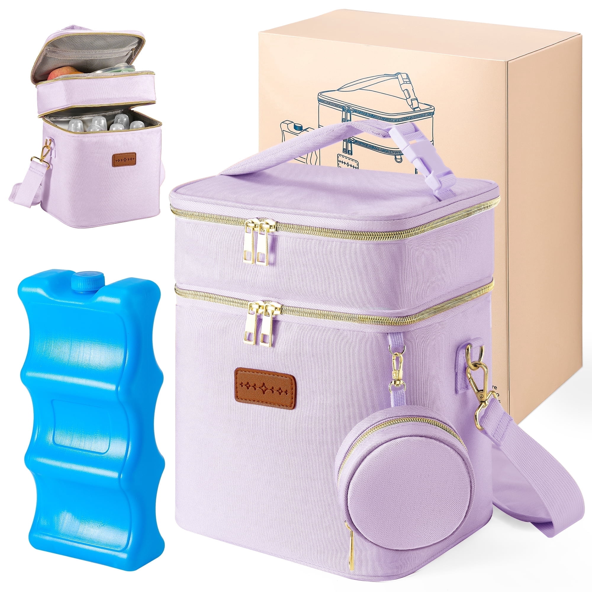 Breast Milk Cooler Travel Bag – Leakproof Insulated Baby Bottle Cooler Bag with Ice Pack,  Portable lunch bag, Purple