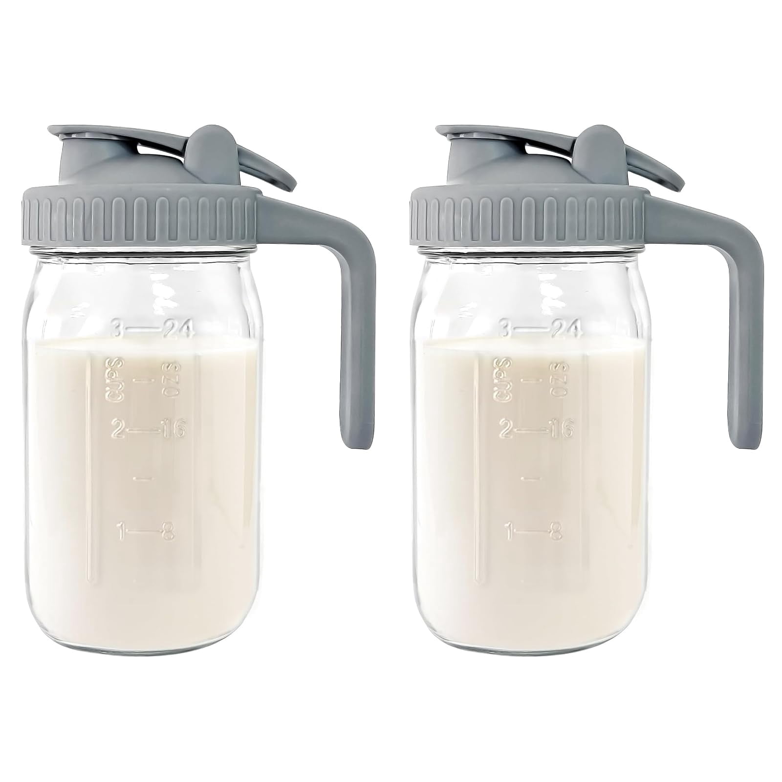 Breast Milk Pitcher - 32 Oz Glass Mason Jar With Dual Leak-proof Design  Airtight Seal Pour Spout & Handle Storage Container For Breastmilk Iced Tea Ice Drinks(2pack Gray)
