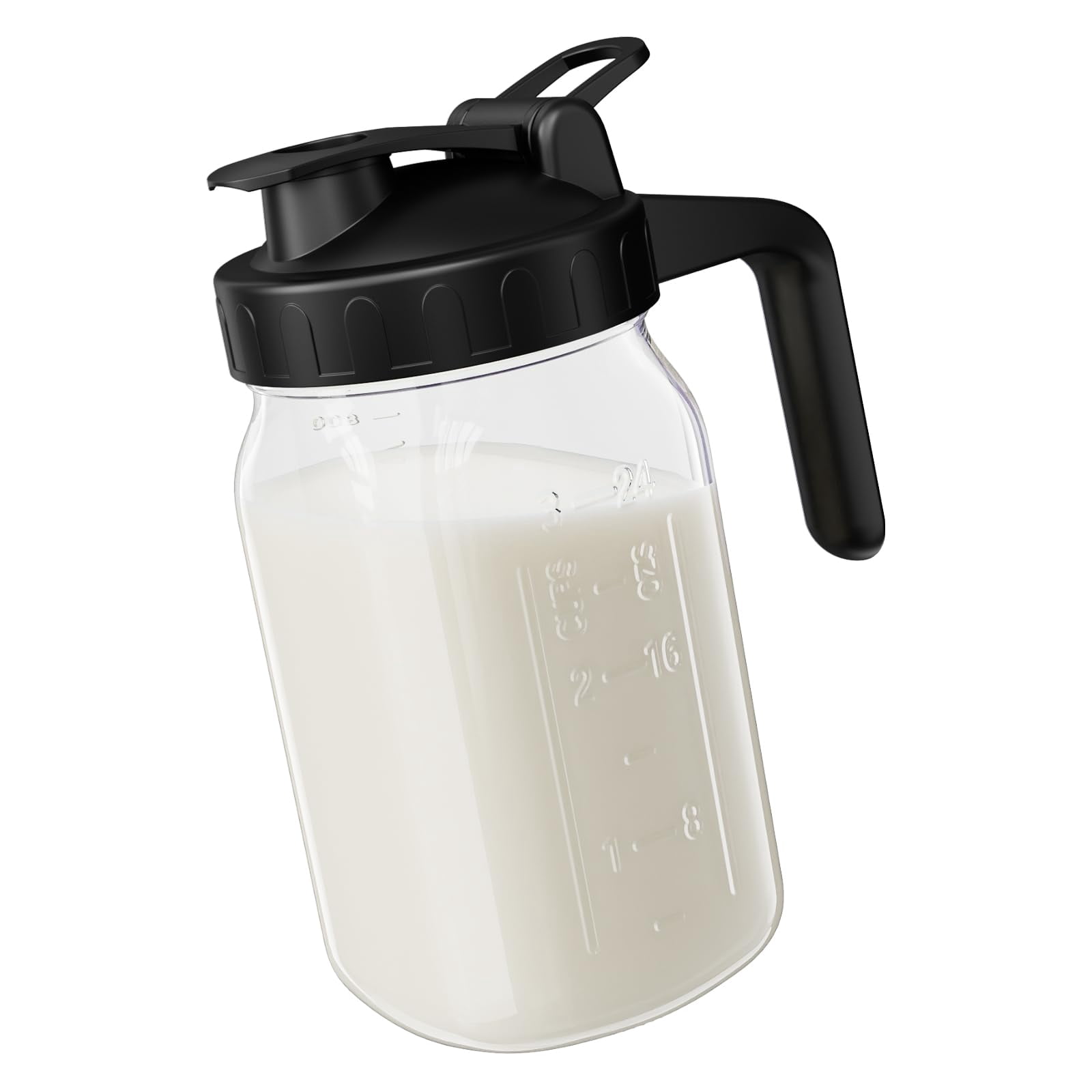 Breast Milk Pitcher - 32 Oz Glass Mason Jar With Dual Leak-proof Design  Airtight Seal Pour Spout & Handle Storage Container For Breastmilk Iced Tea Ice Drinks(black)