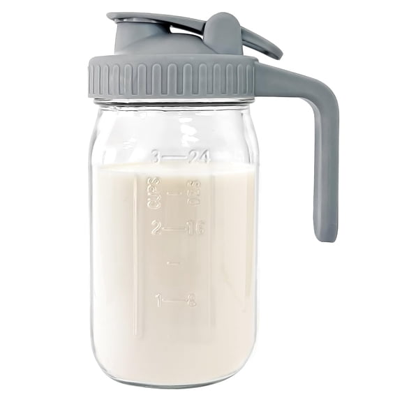 Breast Milk Pitcher - 32 Oz Glass Mason Jar With Dual Leak-proof Design Airtight Seal Pour Spout & Handle Storage Container For Breastmilk Iced Tea Ice Drinks(gray)