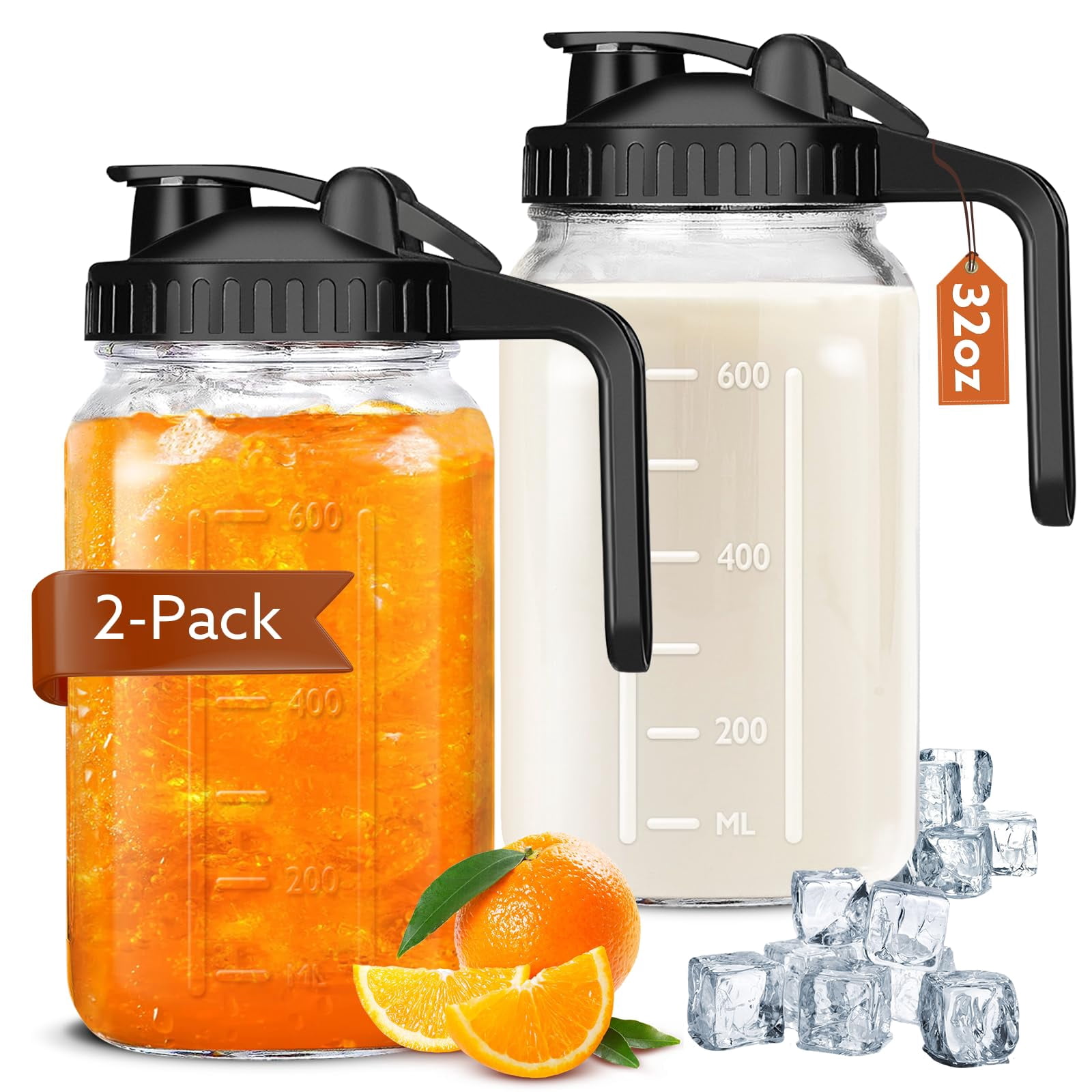 Breast Milk Pitcher  32 Oz Mason Jar With Lid Double Leak Proof 1 Quart Breastmilk Storage Containers For Fridge Glass Jug Sun Tea Juice Cold Brew Coffee