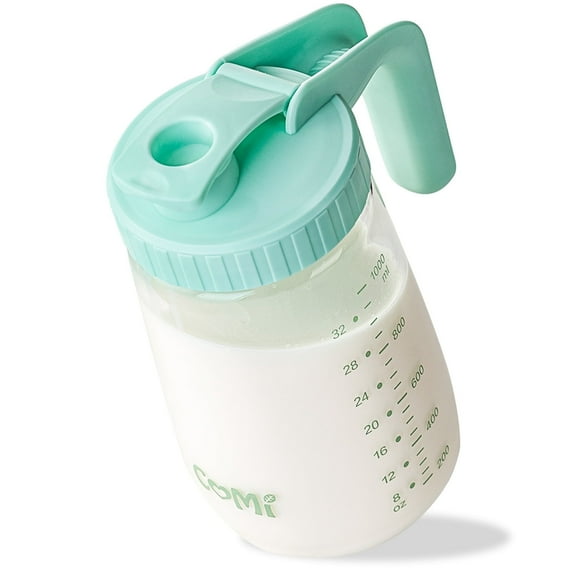 34oz Breast Milk Pitcher,No Leak Glass Pitchers with Handle and Lid,Green