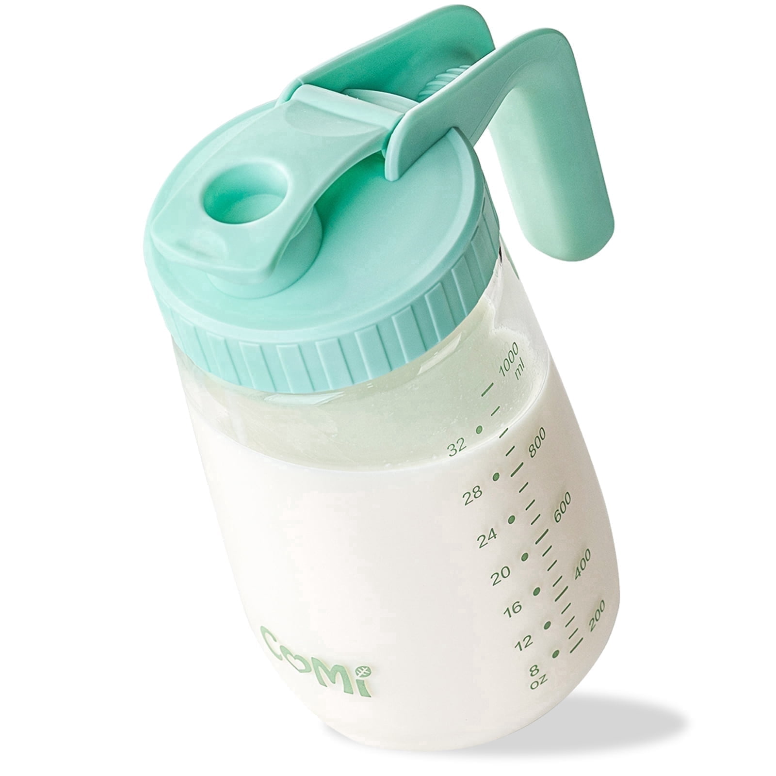 COMI Breast Milk Pitcher, 32oz Mason Jar with Wide Mouth, Breast Milk Fridge Storage Container, Green