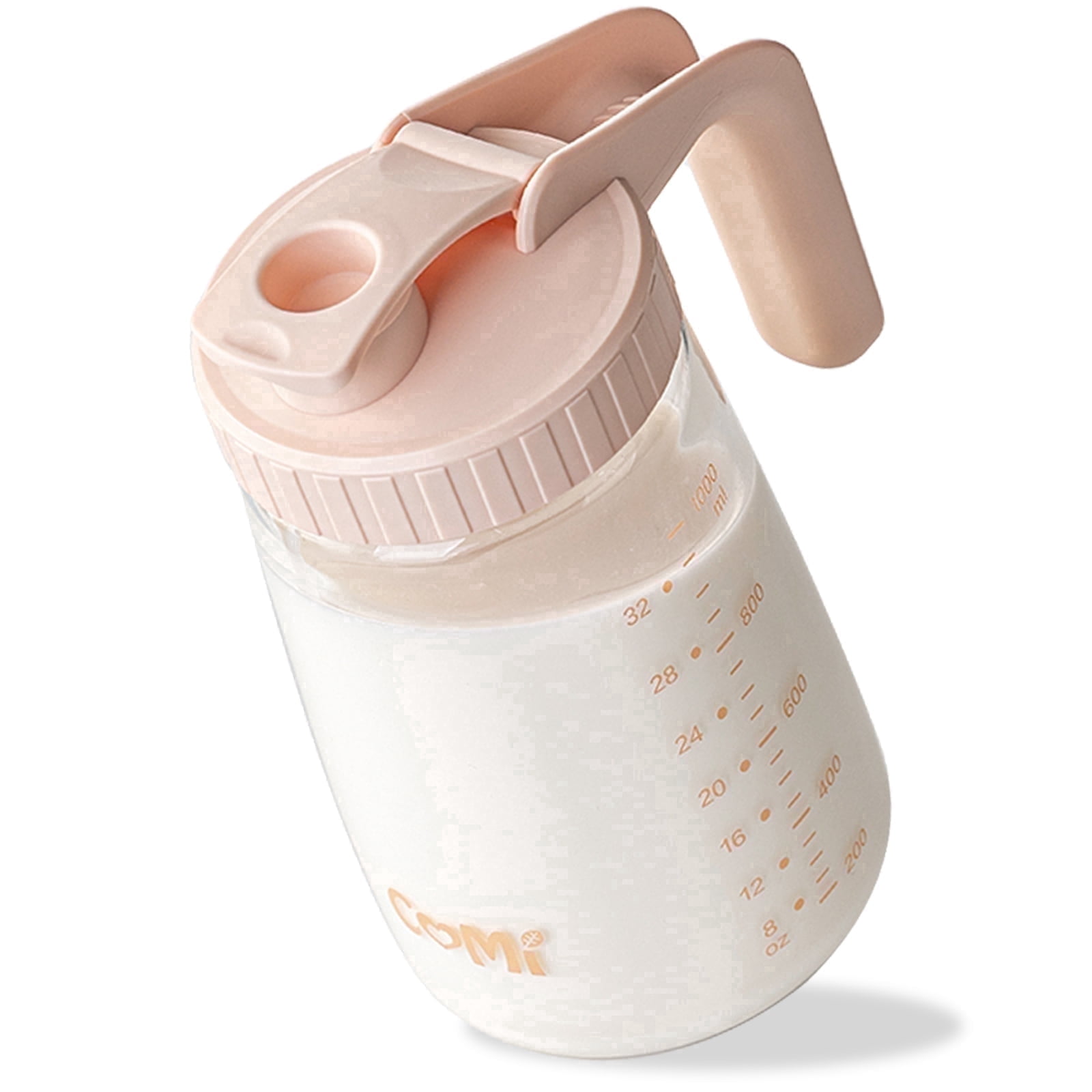 COMI Breast Milk Pitcher, 32oz Mason Jar with Wide Mouth, Breast Milk Fridge Storage Container, Pink