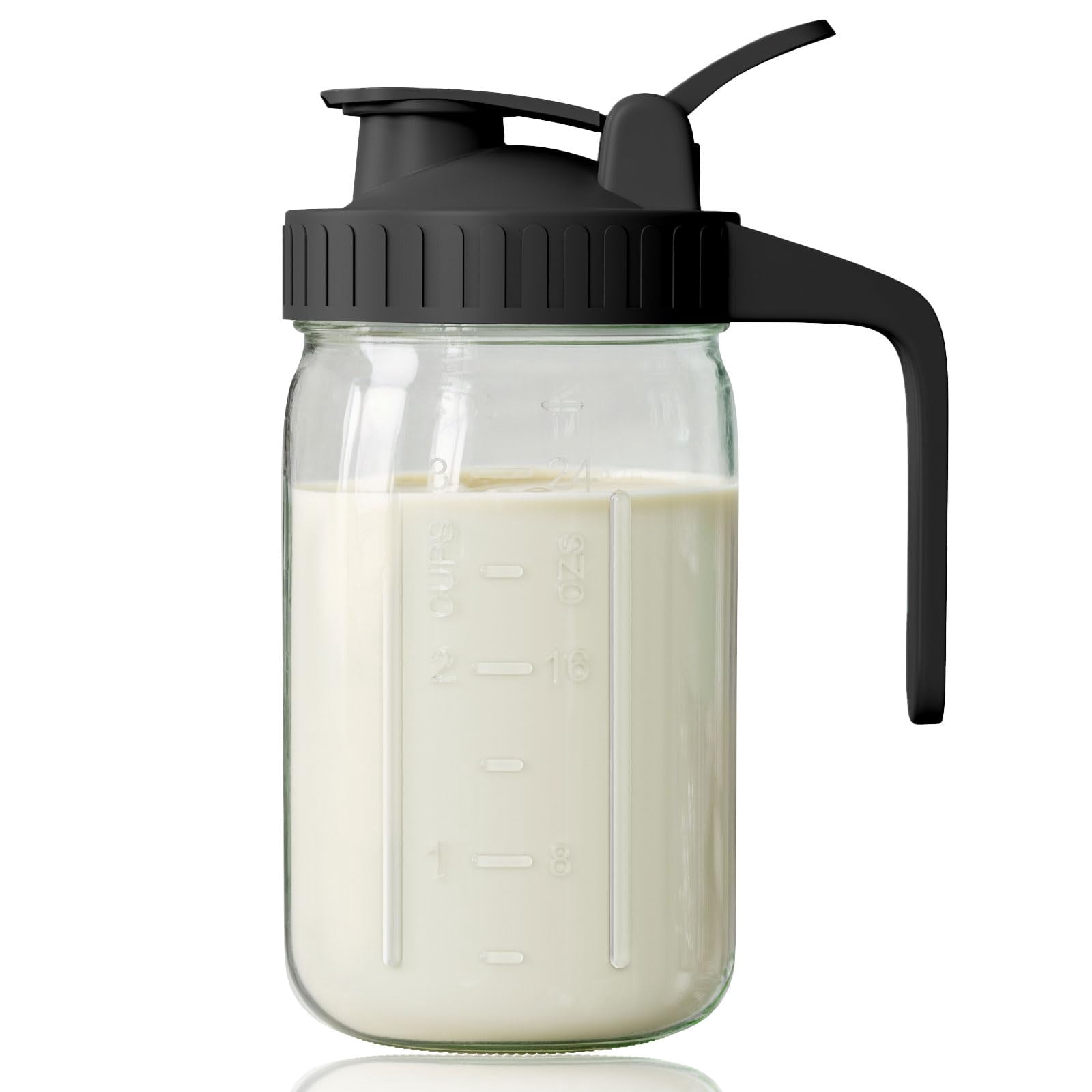 Breast Milk Pitcher  Mason Jar 32 Oz Wide Mouth With Green Flip Cap Lid And Pour Spout Heavy Duty Airtight Seal For Freshness Convenience Great Cold Beverages Home Entertaining