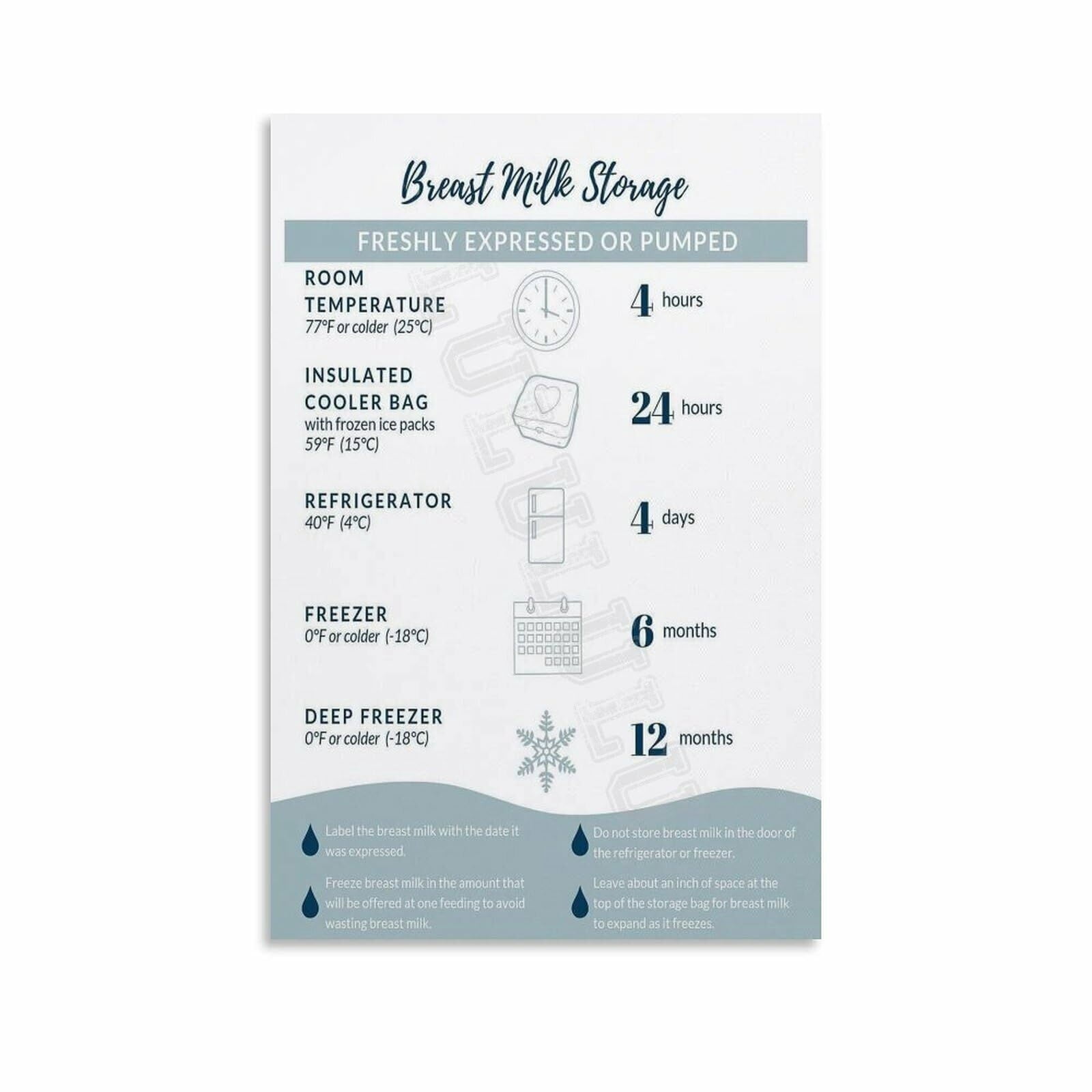 Breast Milk Storage Tips Poster Breastfeeding Guide (3) Canvas Painting