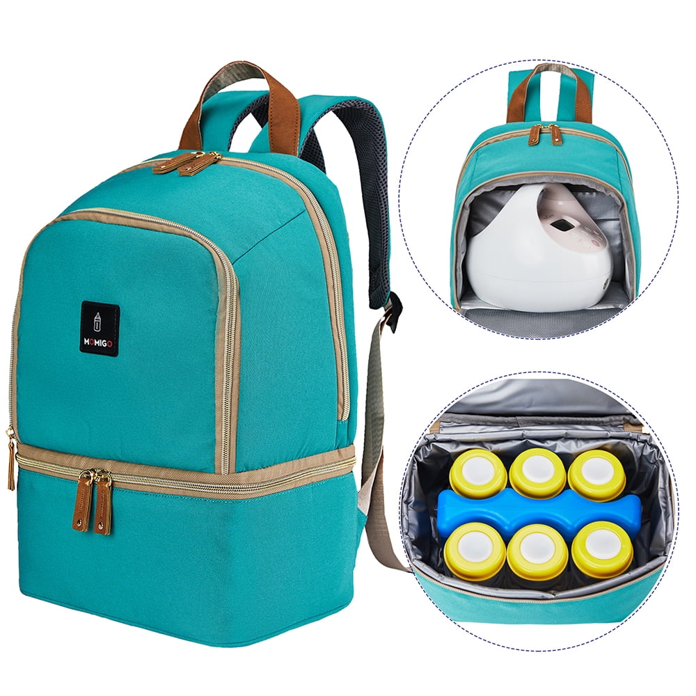 Breast Pump Bag Backpack - Cooler Lunch Bag Double Layer for Mother Large Size Green
