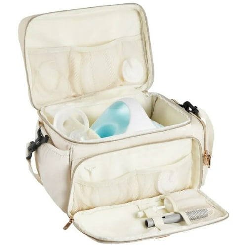 Breast Pump Bag, Breast Feeding Bag with Waterproof Mat, Fits for S1/S2, Pumping Accessories & Breastmilk Storage, Portable Pump Carrying Case for Work, Travel and Family Use, Beige