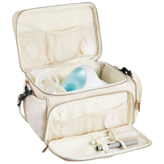 Breast Pump Bag, Breast Feeding Bag with Waterproof Mat, Fits for S1/S2, Pumping Accessories & Breastmilk Storage, Portable Pump Carrying Case for Work, Travel and Family Use, Beige