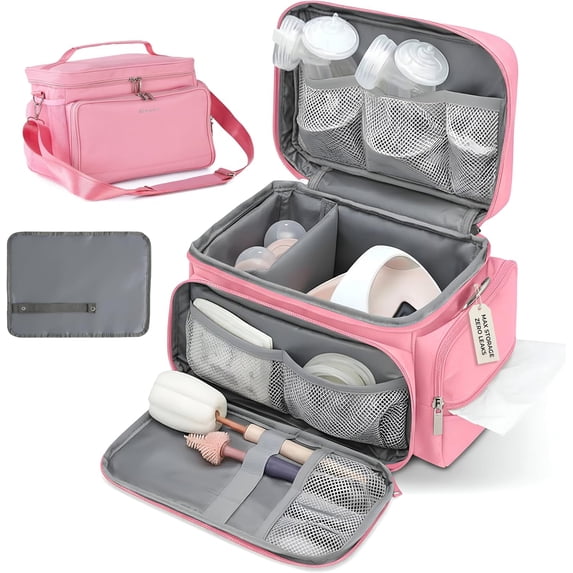 Breast Pump Bag for Spectra S1 & S2, Insulated Breast Pump Travel Bag, Spectra Pump Carrying Bag with Cooler, Travel Organizer & Waterproof Mat, Pink