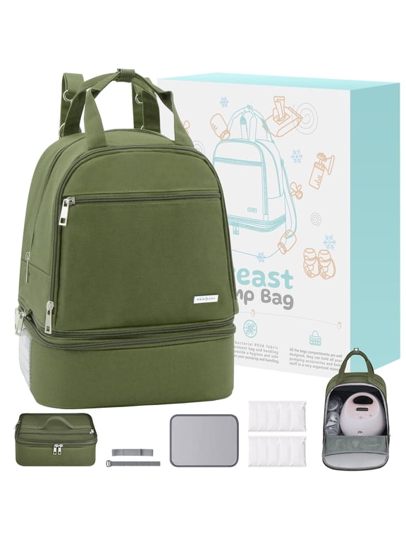 Breast Pump Bag, Wearable Breast Pump Backpack with Pockets for Working Mom, Green
