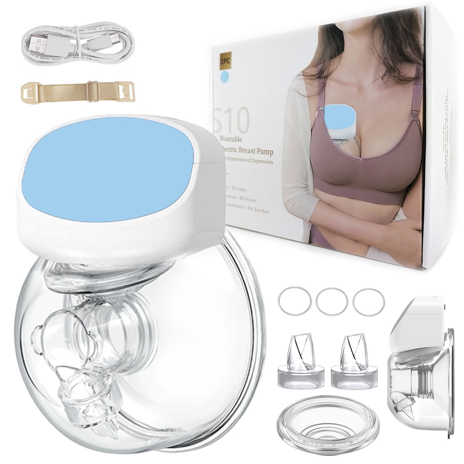 Breast Pump Electric, Portable Wireless Electric Breast Pump with 2 Modes 5  Levels Silicone Hands Free Breastfeeding Breastpump Worn in-Bra, Low Noise  and Painless with Massage 24mm 