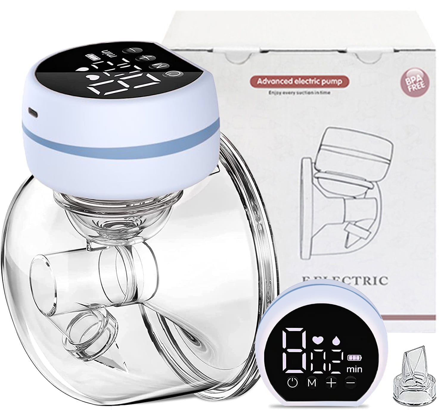 Palmatte Wearable Breast Pump Hands Free Portable & Wireless, Leakproof  Painless Electric Breast Pump 3 Modes 9 Levels LED Display Remote & Storage