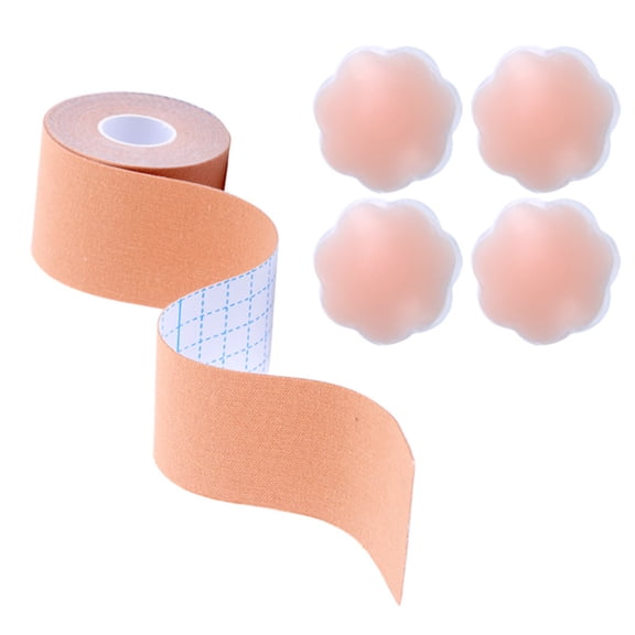 Breast Tape Push Up Chest Lifting Tape Roll with Invisible Flower Nipple Cover Pads Silicone Pasties Set