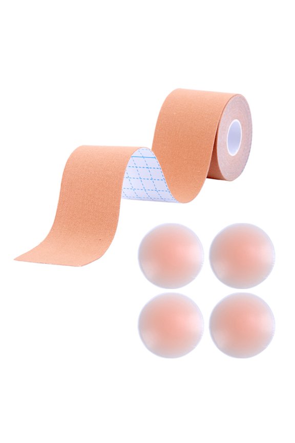 Breast Tape Push Up Chest Lifting Tape Roll with Invisible Flower Nipple Cover Pads Silicone Pasties Set