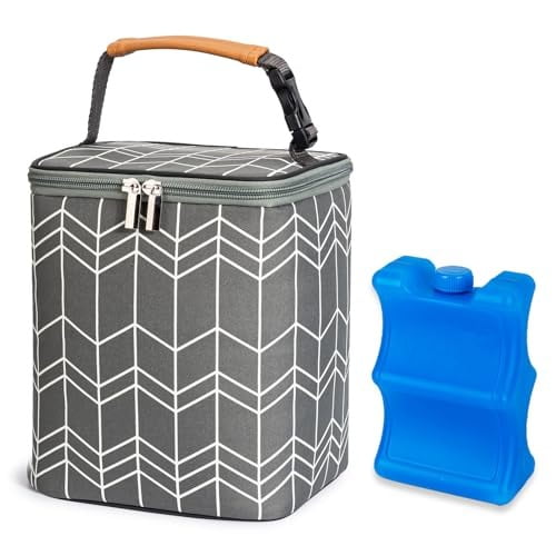BreastMilk Cooler Bag with Ice Pack Fits 4 Baby Bottles Up to 9 Ounce, Large Baby Bottle Bag Fits for Nursing Mom Daycare