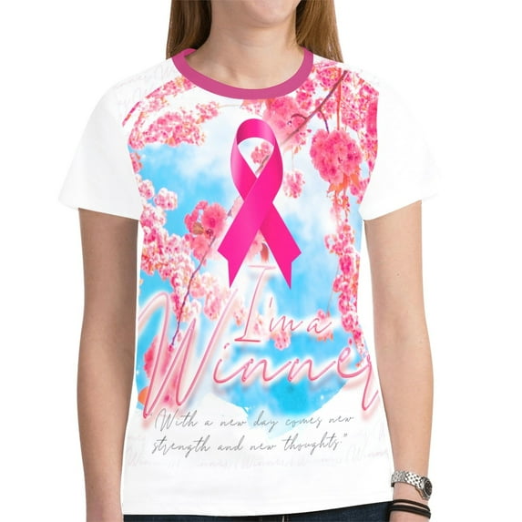 Breastcancer Awareness T-Shirts (Size:M; Style:I'm a winner New All Over Print T-shirt for Women (Model T45);)