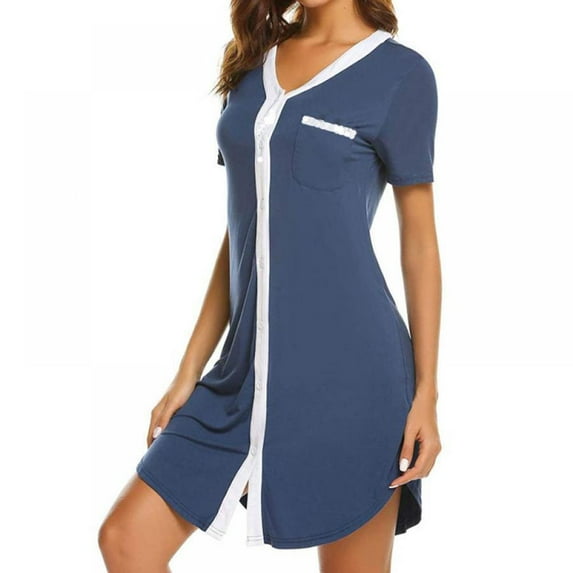 Breastfeeding Dress Nightgowns for Women, Women's Button Down Sleepwear Classical Sleep Shirt Dress